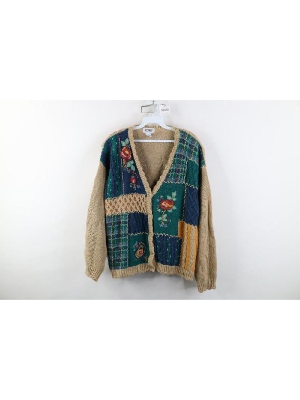 Vtg 90s Streetwear Womens XL Chunky Embroidered Flower Paisley Cardigan Sweater